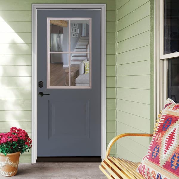 32 in. x 80 in. Element Series 4 Lite 1-Panel White Primed Steel Prehung Front Door