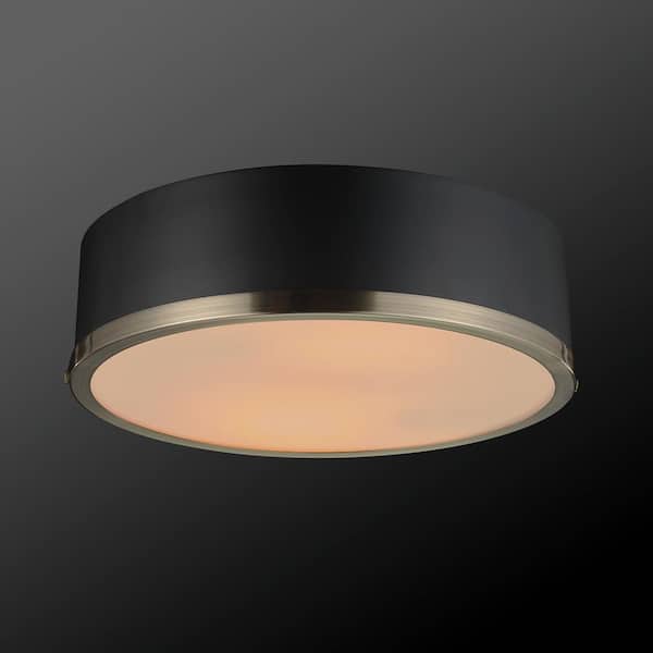 Selina 14 in. 2-Light Matte Black Flush Mount Ceiling Light with Frosted Glass Shade