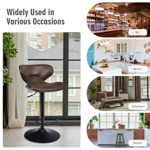 Costway Set of 4 Adjustable Bar Stools Swivel Bar Chairs Pub Kitchen Retro Brown