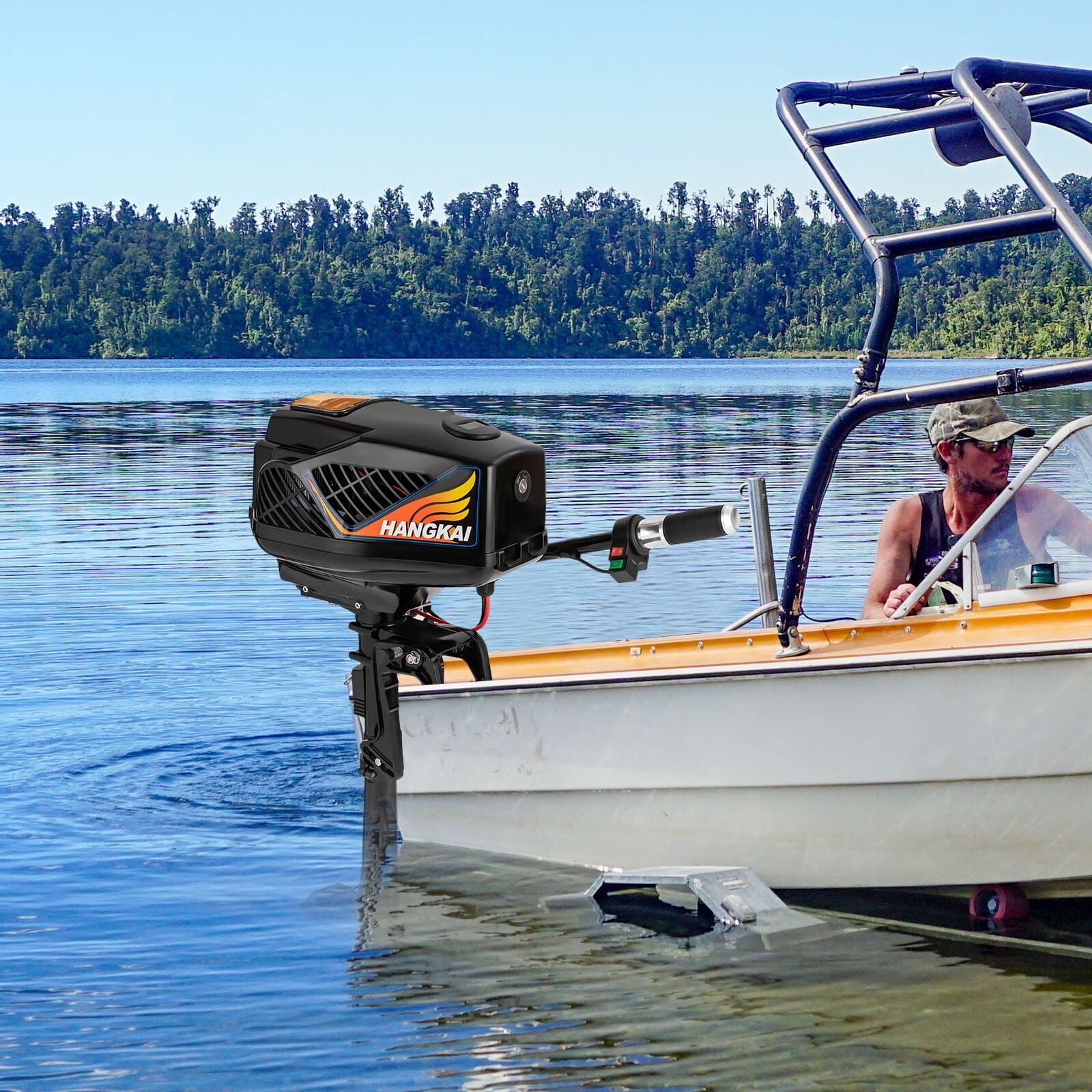 Wuzstar 1200W 5HP Outboard Motor Trolling Motor Fishing Boat Engine W/Rotary Joystick 4000rpm