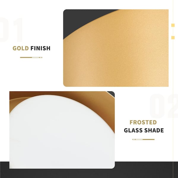 13.8 in. 1-Light Gold Flush Mount with Frosted Glass Shade