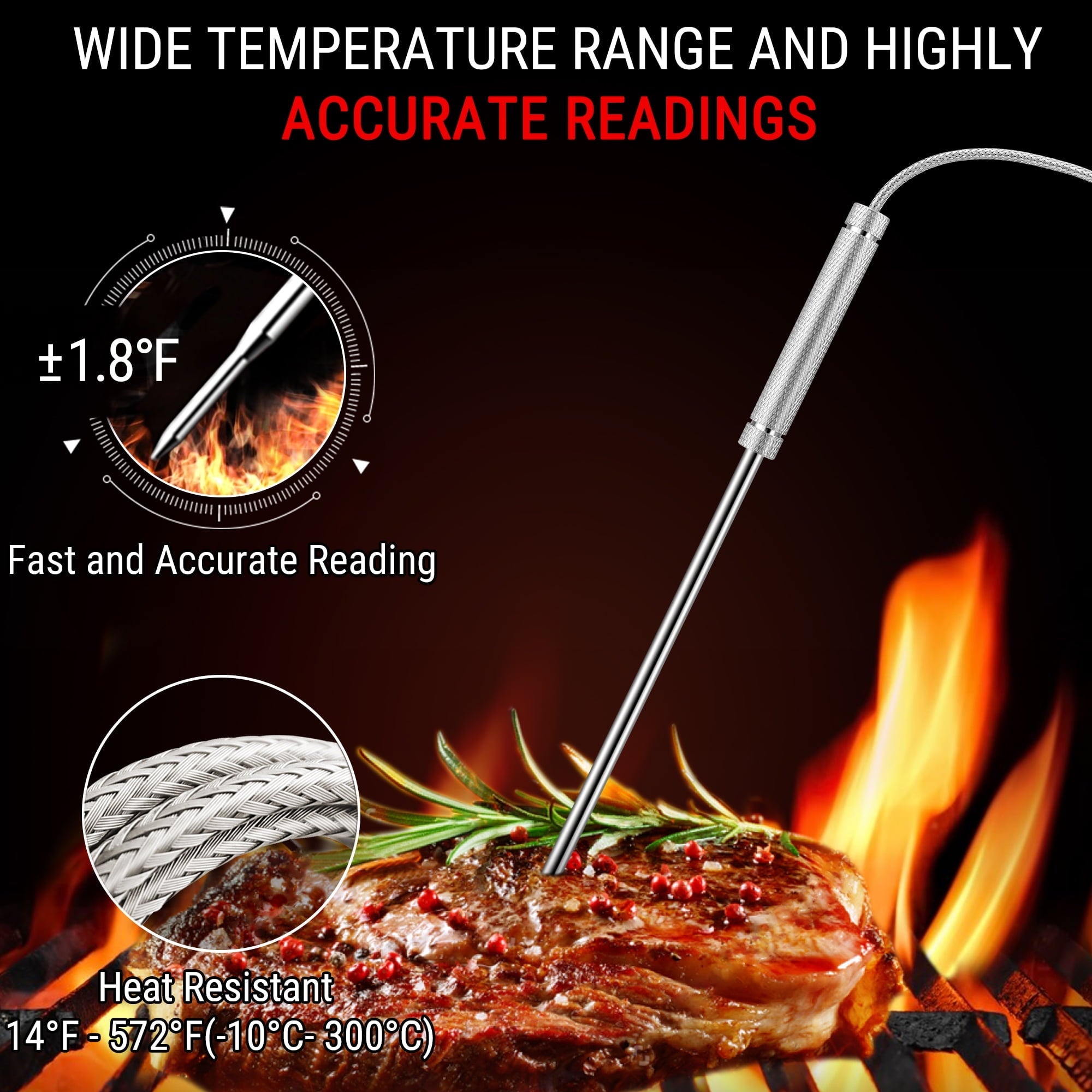 ThermoPro TP827BW 500FT Long Range Wireless Meat Thermometer for Grilling and Smoking with 4 Probes Smoker BBQ Grill Thermometer Kitchen Food Cooking Thermometer for Meat