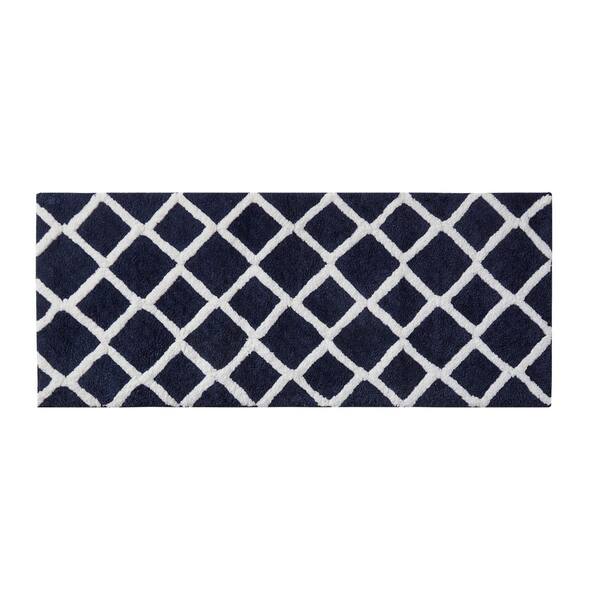 Renu 24 in. x 60 in. Navy Blue Reversible High Pile Tufted Microfiber Rectangle Bath Rug