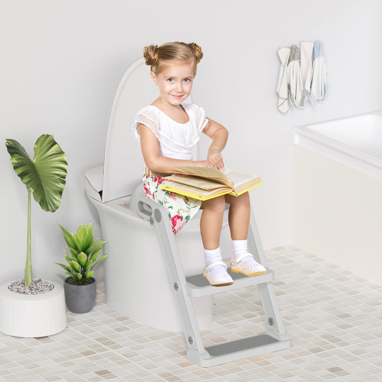 XJD Potty Training Seat for Toddler Toilet with Step Ladder for Kids Boys Girls Potty Training Toilet Adjustable Comfortable PU Safe Potty Seat with Anti-Slip Pads