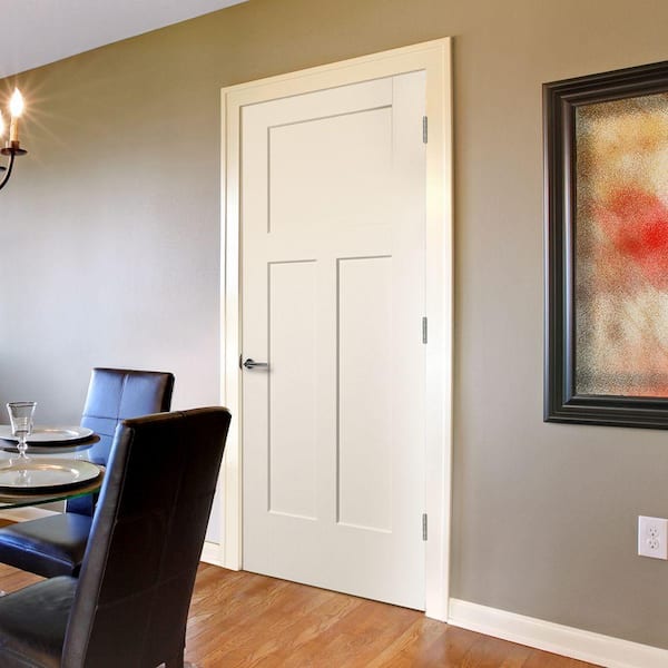 24 in. x 80 in. Winslow 3-Panel Left-Handed Hollow-Core Primed Composite Single Prehung Interior Door