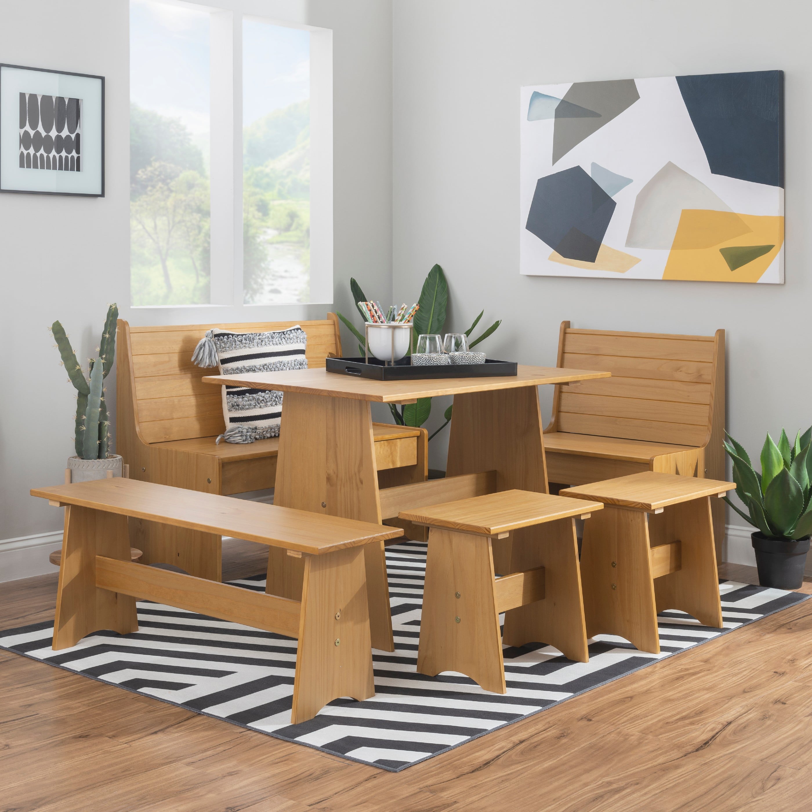 Linon Kasey Backless Dining Bench, Set of 2, Honey