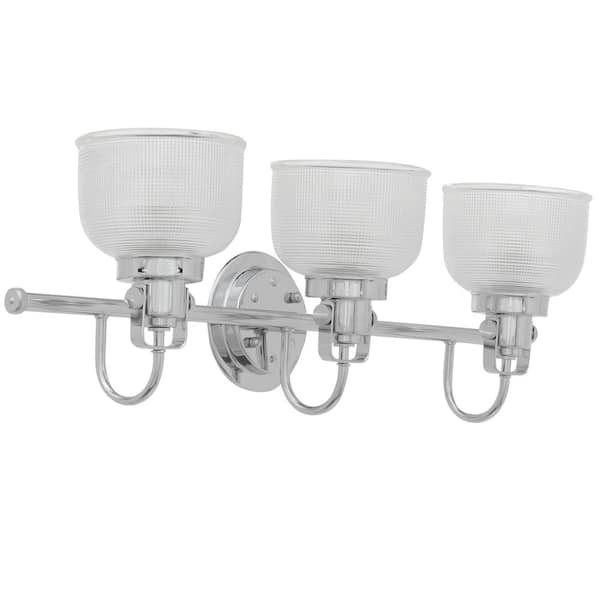 Archie Collection 26-1/2 in. 3-Light Polished Chrome Clear Double Prismatic Glass Coastal Bath Vanity Light