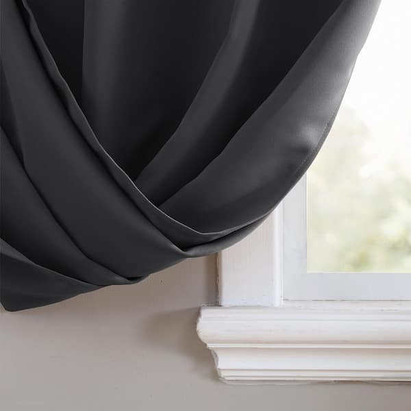 40 in W X 63 in L Grommet Top Single Panel Energy Saving Blackout Curtain in Black