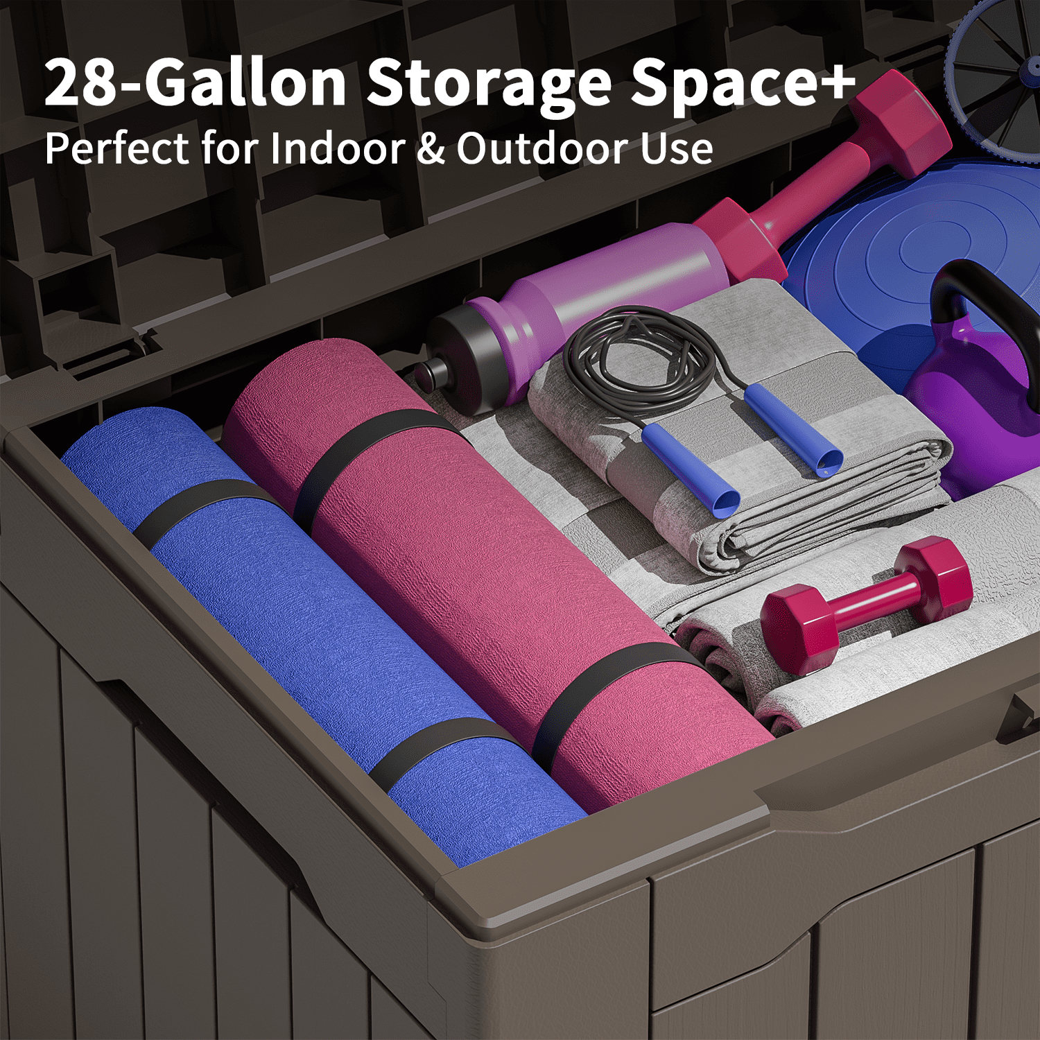 Vineego All-Weather 32 Gallon Patio Deck Box with Seat,Brown