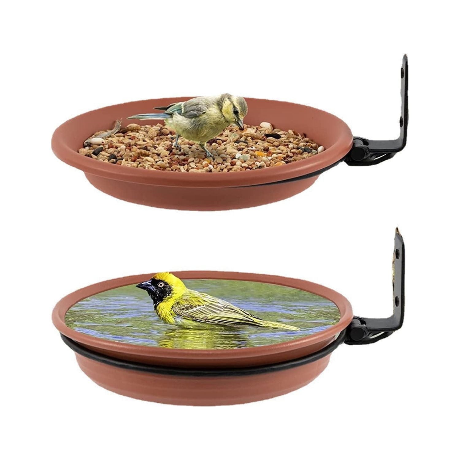 WQQZJJ 2 Bird Feeders Tree Mounted With Heavy Duty Sturdy Steel, Deep Dark Brown Bird Bath Tray,Installed On Wooden Fences, Trees,Indoor And Outdoor Walls Garden Decor Clearance Sale