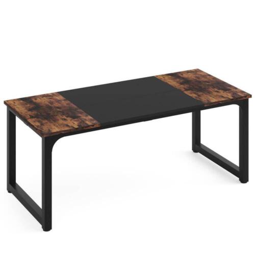 Computer Desk Particle Board Wood With Metal Rectangular Open Back Brown