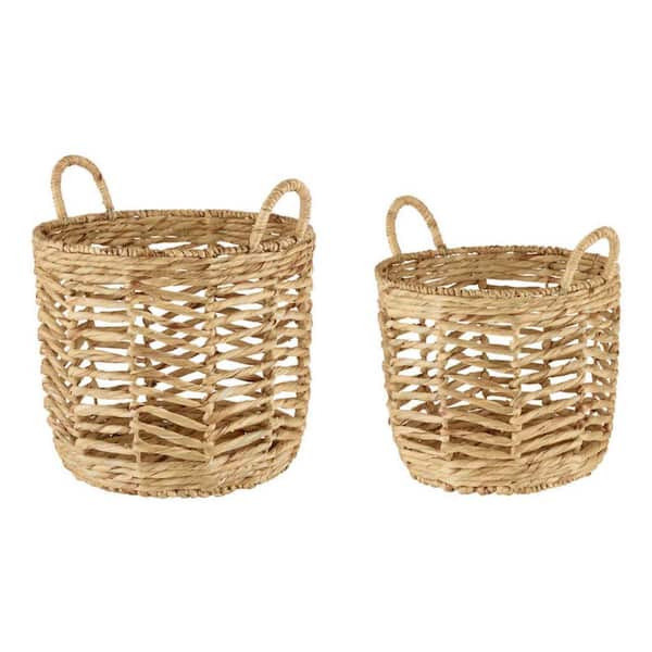 Round Open Weave Wicker Storage Baskets (Set of 2)