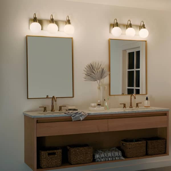 Hex 22.75 in. 3-Light Champagne Modern Bathroom Vanity Light with Opal Glass Shades