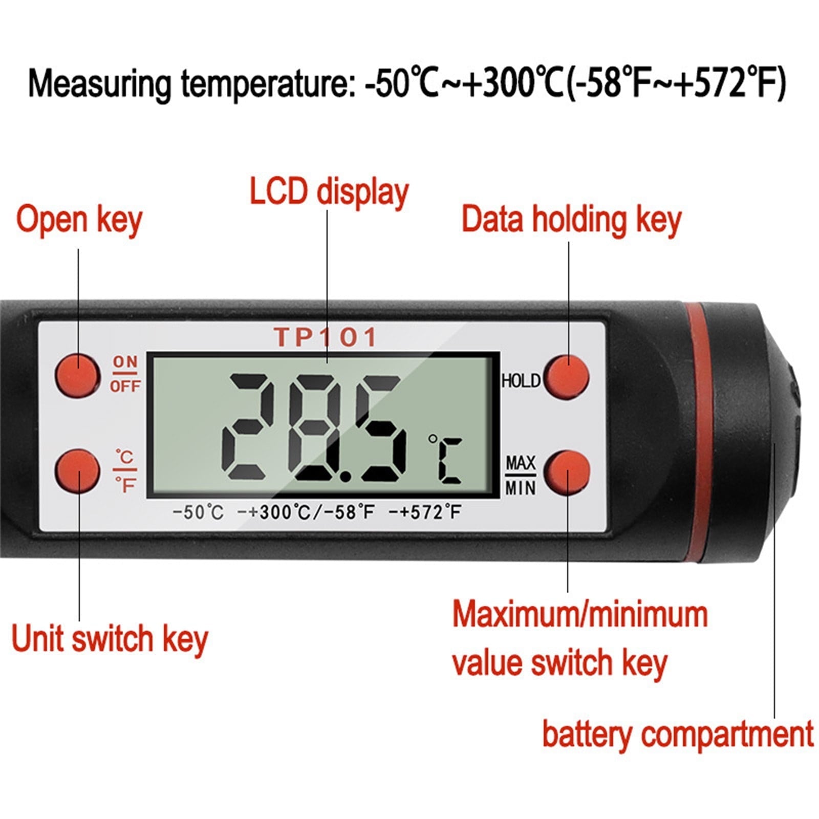 Dengmore Instant Read Digital Electronic Kitchen Cooking BBQ Grill Food Meat Thermometer for Home