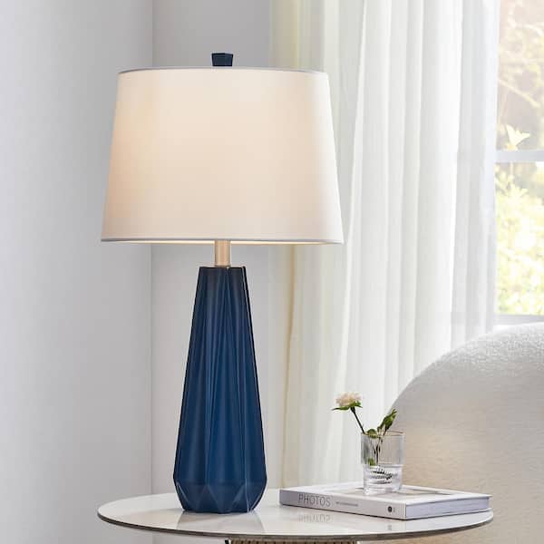 27 in. Blue Polyresin Table Lamp with Fabric Shade