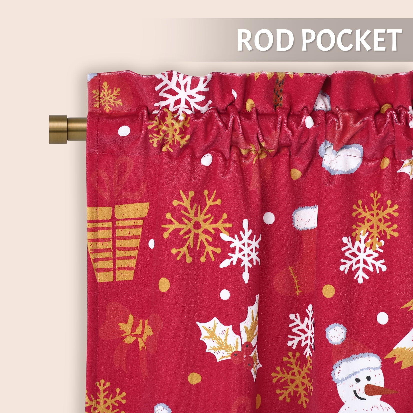 2 Pcs Christmas Print Tier Curtain, Grommet Top Velvet Thermal Insulated Small Curtain