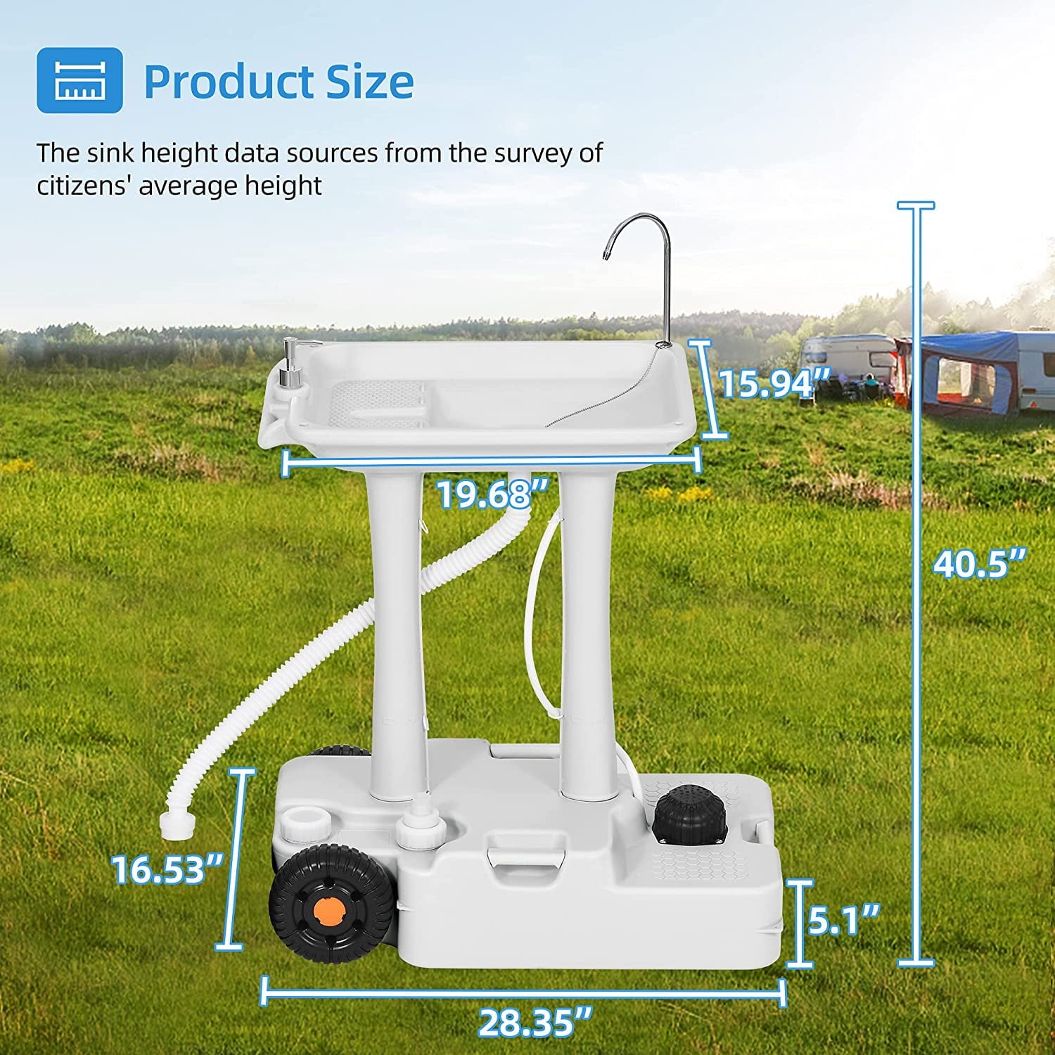Portable Camping Sink with Rolling Wheels, Hand Washing Station with 30 L Water Capacity, Soap Dispenser, Towel Holder, Ideal for Outdoor Camping