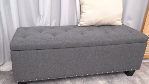 42" Black Storage Bench Tufted Poufs Ottoman Upholstered Footrest Lift Top Stool