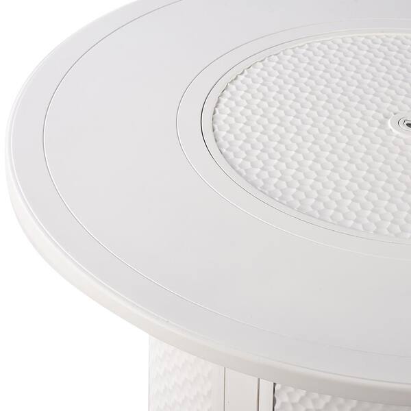 44 in. x 44 in. White Round Aluminum Propane Fire Pit Table with Glass Beads, 2 Covers, Lid, 55,000 BTUs