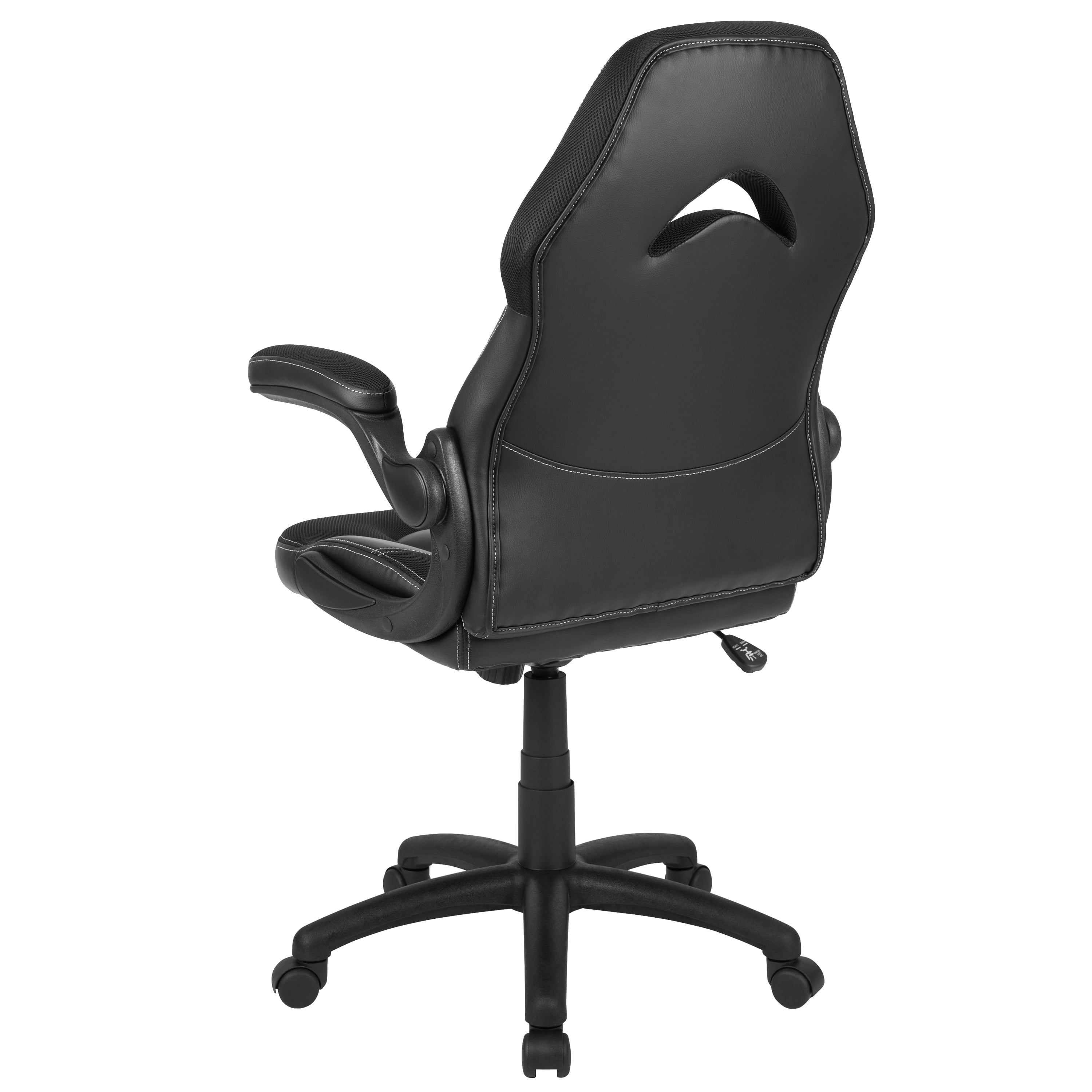 Emma + Oliver Gaming Racing PC Chair with Flip-up Arms, Black LeatherSoft