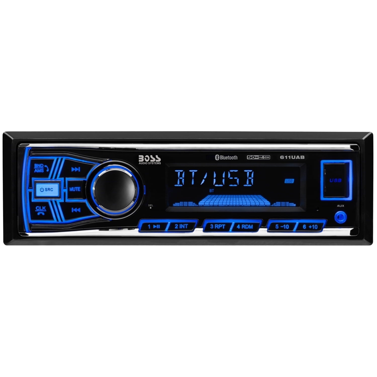 BOSS Audio Systems 611UAB Car Audio Stereo System - Single Din, Bluetooth Audio and Calling Head Unit, Aux Input, USB, Mechless, No CD/DVD Player, AM/FM Radio Receiver, Hook up to Amplifier
