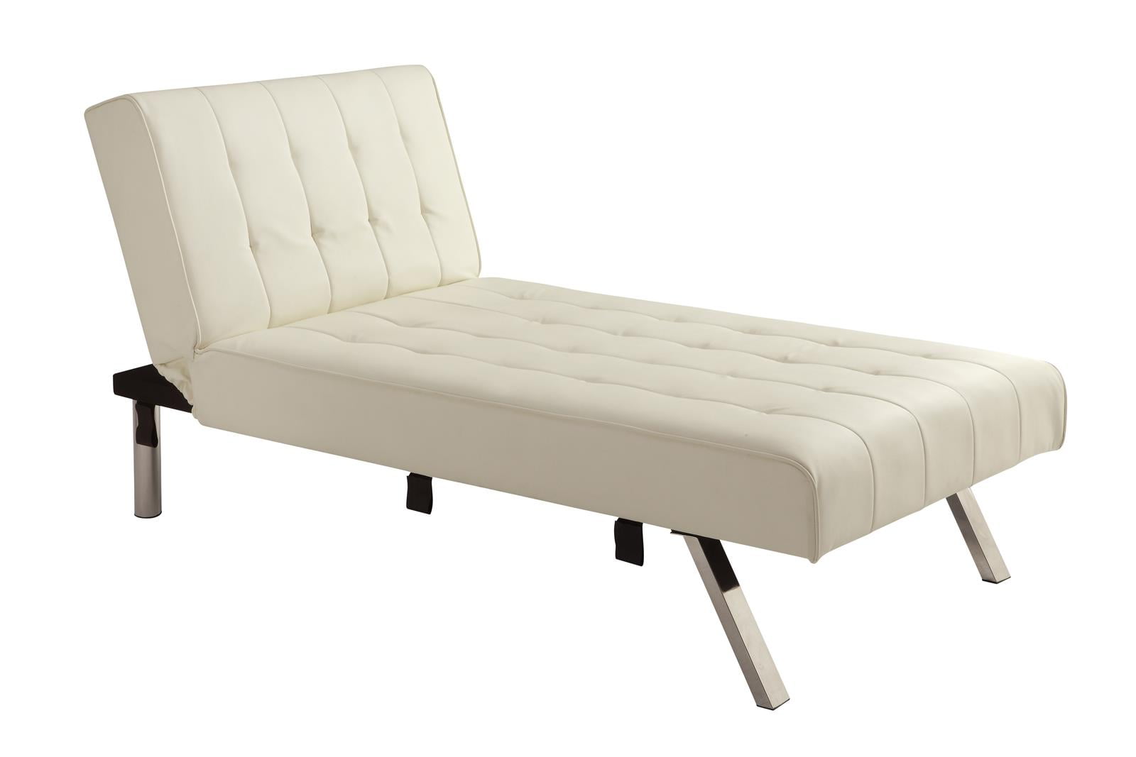 River Street Designs Emily Chaise Lounger Chair With Adjustable Reclining Back, Vanilla Faux Leather