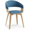 Simpli Home Lowell Mid Century Modern Bentwood Dining Chair with Light Wood in Blue Polyester linen