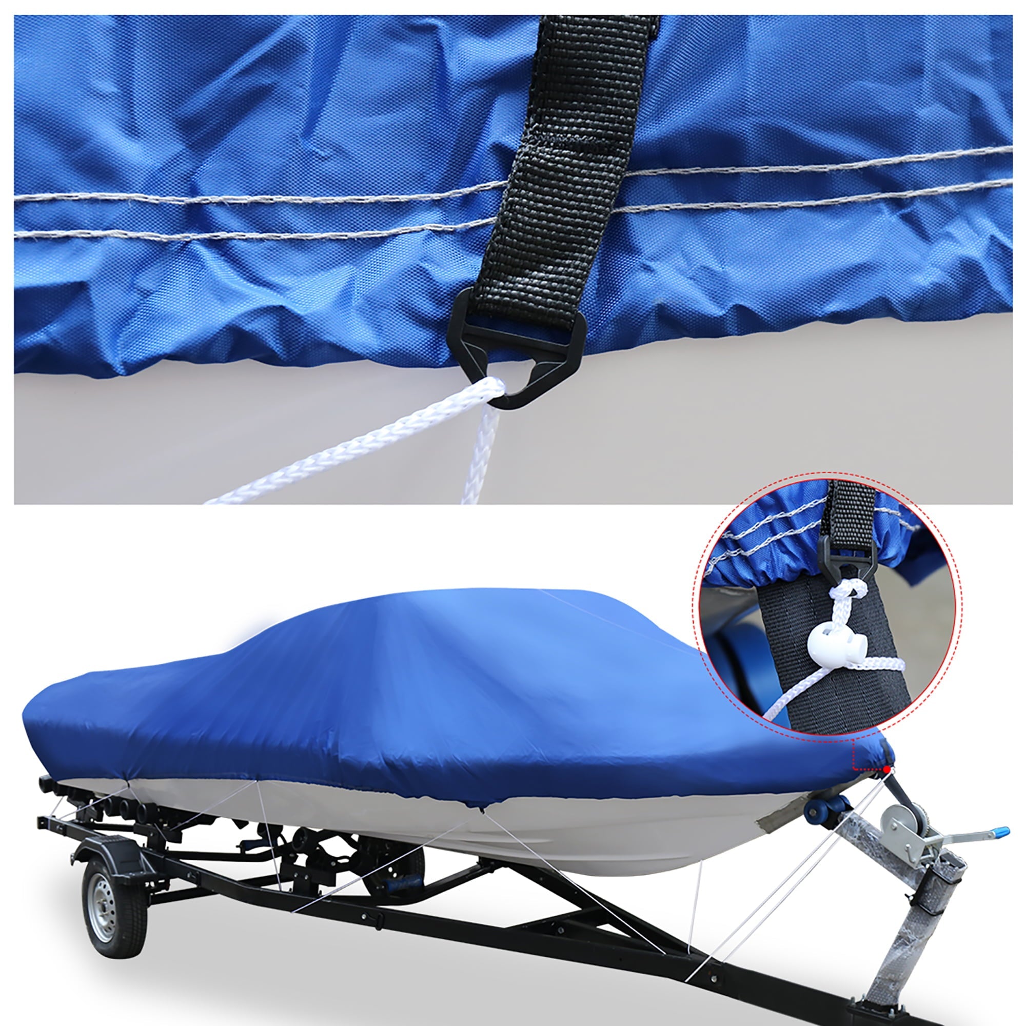 210D Waterproof Trailerable V-Hull Boat Cover, Blue