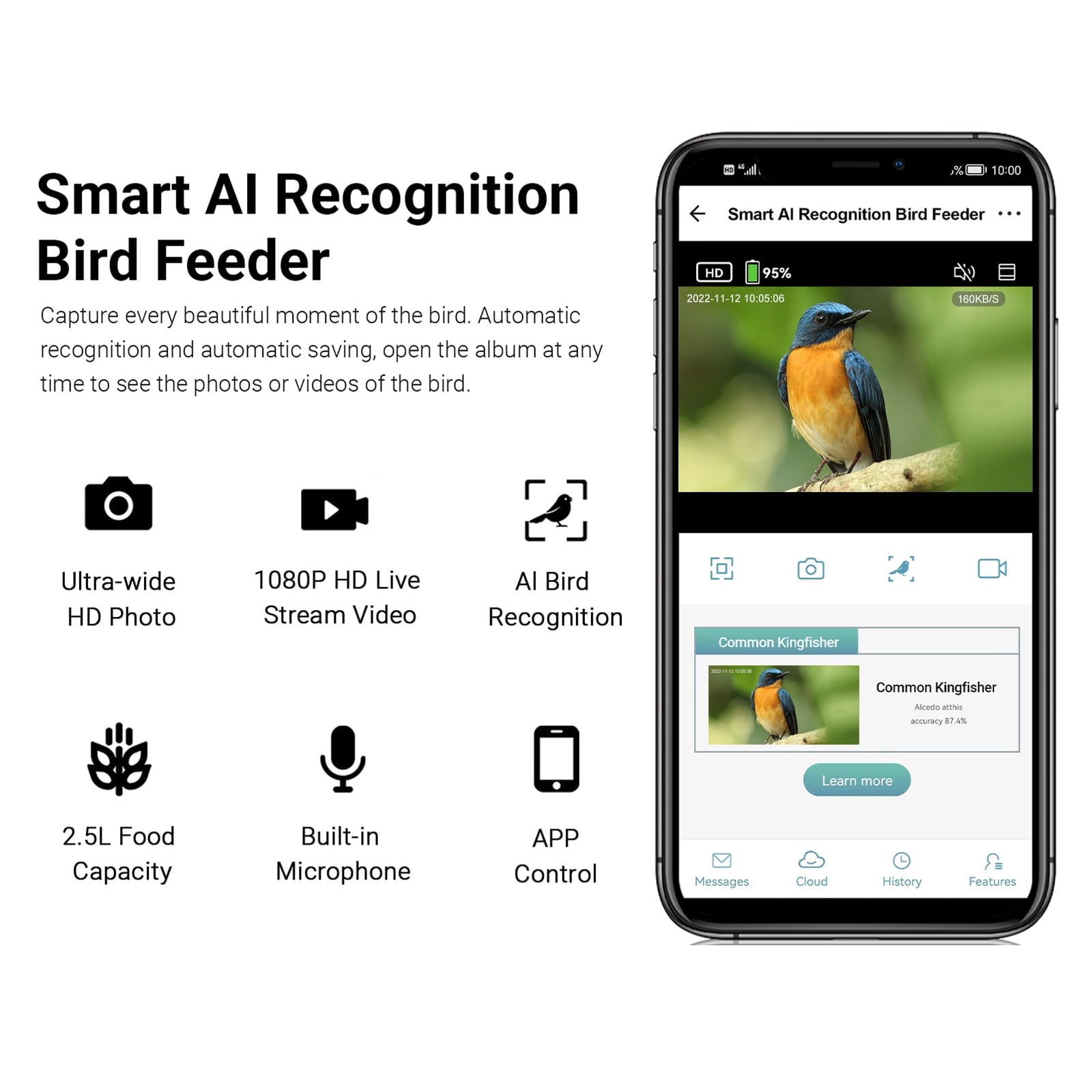 Bird Feeder with Camera,YBLOC Bird House,AI Smart Bird Feeder,Camera 1080P HD Video,AI Identify Bird,Wifi ,Blue