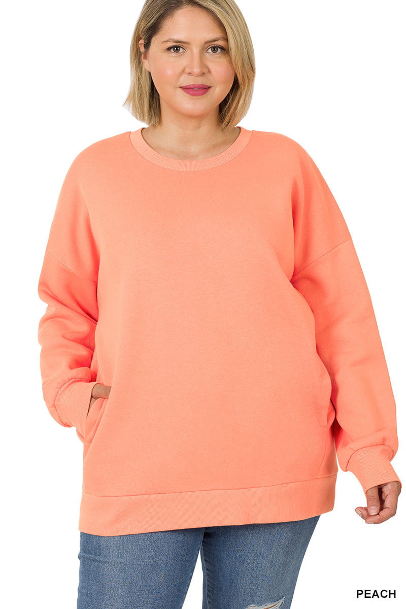 Zenana Women & Plus (S-3XL) Basic Relaxed Long Sleeve Round Neck Sweatshirts w/Side Pockets