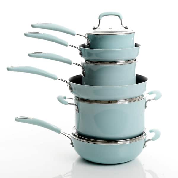 Andover 10-Piece Aluminum Nonstick Cookware Set in Glacier