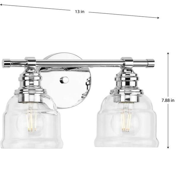 Ambrose 13 in. 2-Light Polished Chrome with Clear Glass Shades New Traditional Bath Vanity Light
