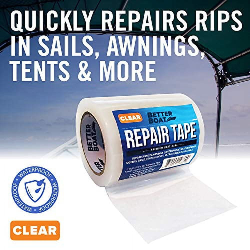 Fabric Repair Tape Repair Boat Covers Canvas Tent Repair Tape Pop Up Camper RV Awning Repair Tape Tarp Canopy Tear & Vinyl Waterproof Bimini Tops Sail Air Mattress Patch Kit 30FTx3 Clear Heavy Duty