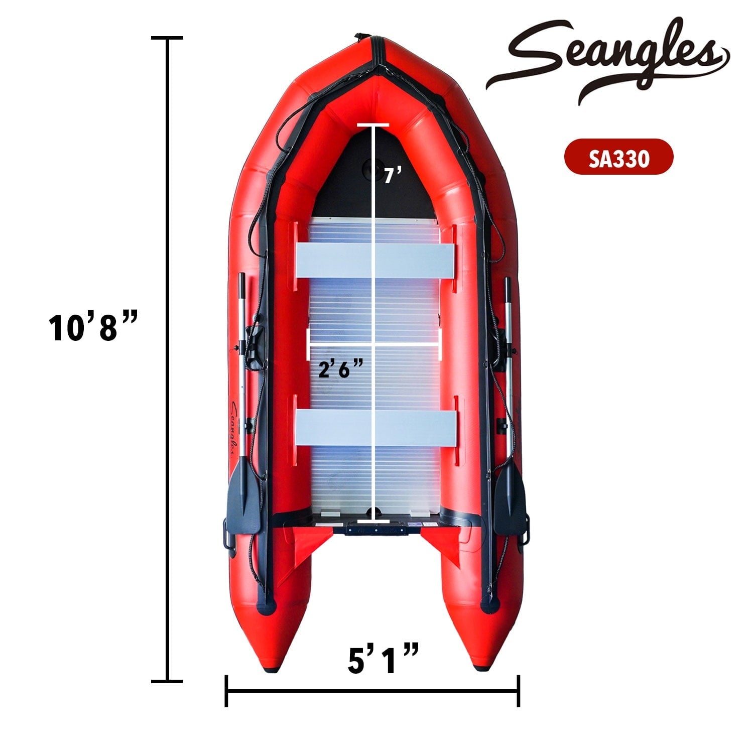 Seangles Inflatable Boat 4 Person Aluminum Floor Aluminum Transom Professional Heavy Duty Saltwater Fishing Boat (Sa330 / 10.8ft) USCG Approved