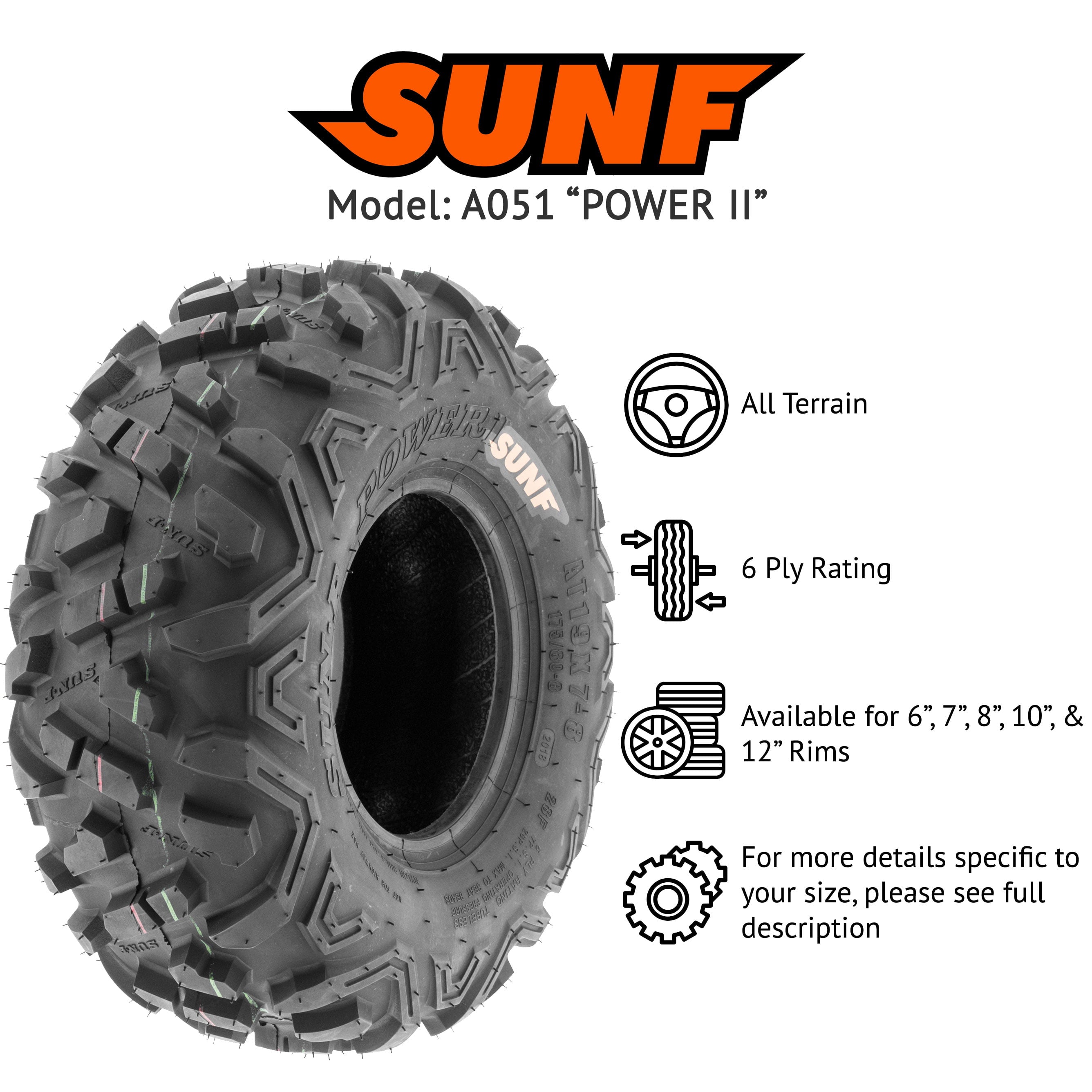 SunF All Terrain ATV UTV Tires 22x7-10 & 20x10-9 6 PR A051 (Complete Full Set of 4)