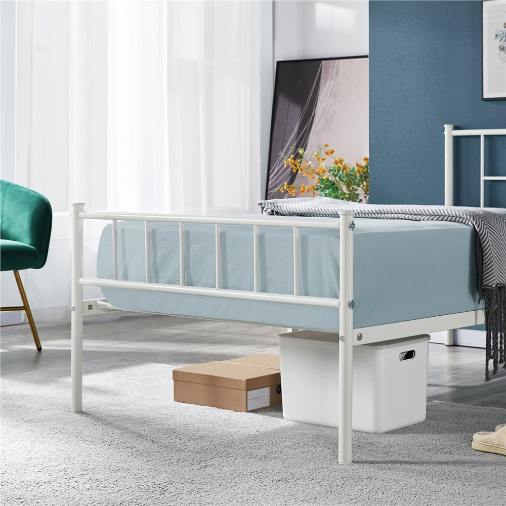 Topeakmart Metal Twin Bed Frame Slatted Bed Base with Headboard and Footboard, White