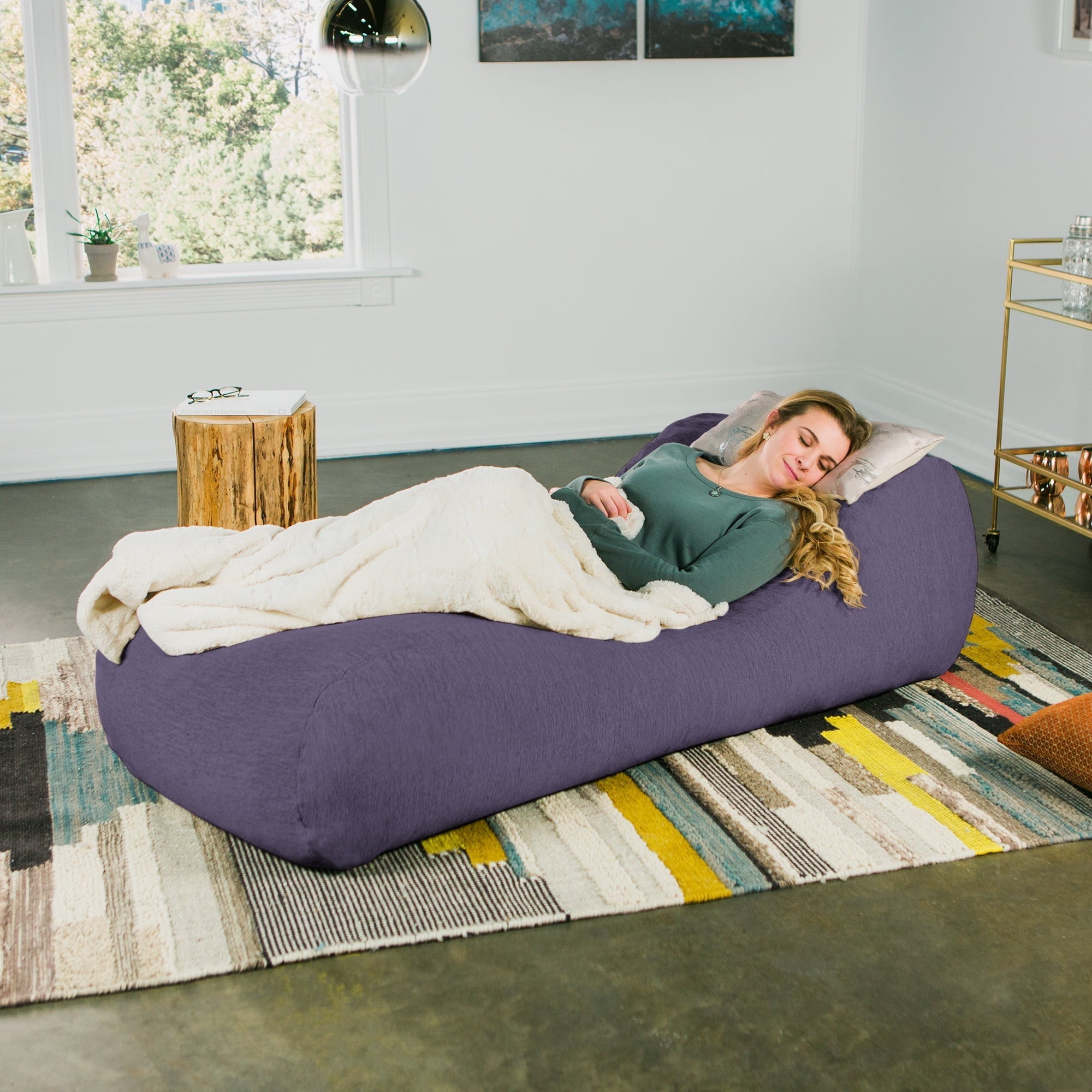 Jaxx Bean Bags Jaxx Arlo Bean Bag Chaise Lounge Chair with Chenille Cover Purple