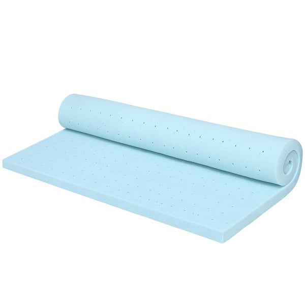 Blue 4 in. Gel-Infused Memory Foam Mattress Topper Ventilated Bed Pad Queen