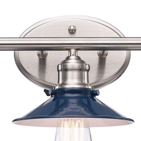 Glenhurst 25 in. 3-Light Industrial Farmhouse Cobalt and Brushed Nickel Bathroom Vanity Light Fixture with Metal Shades