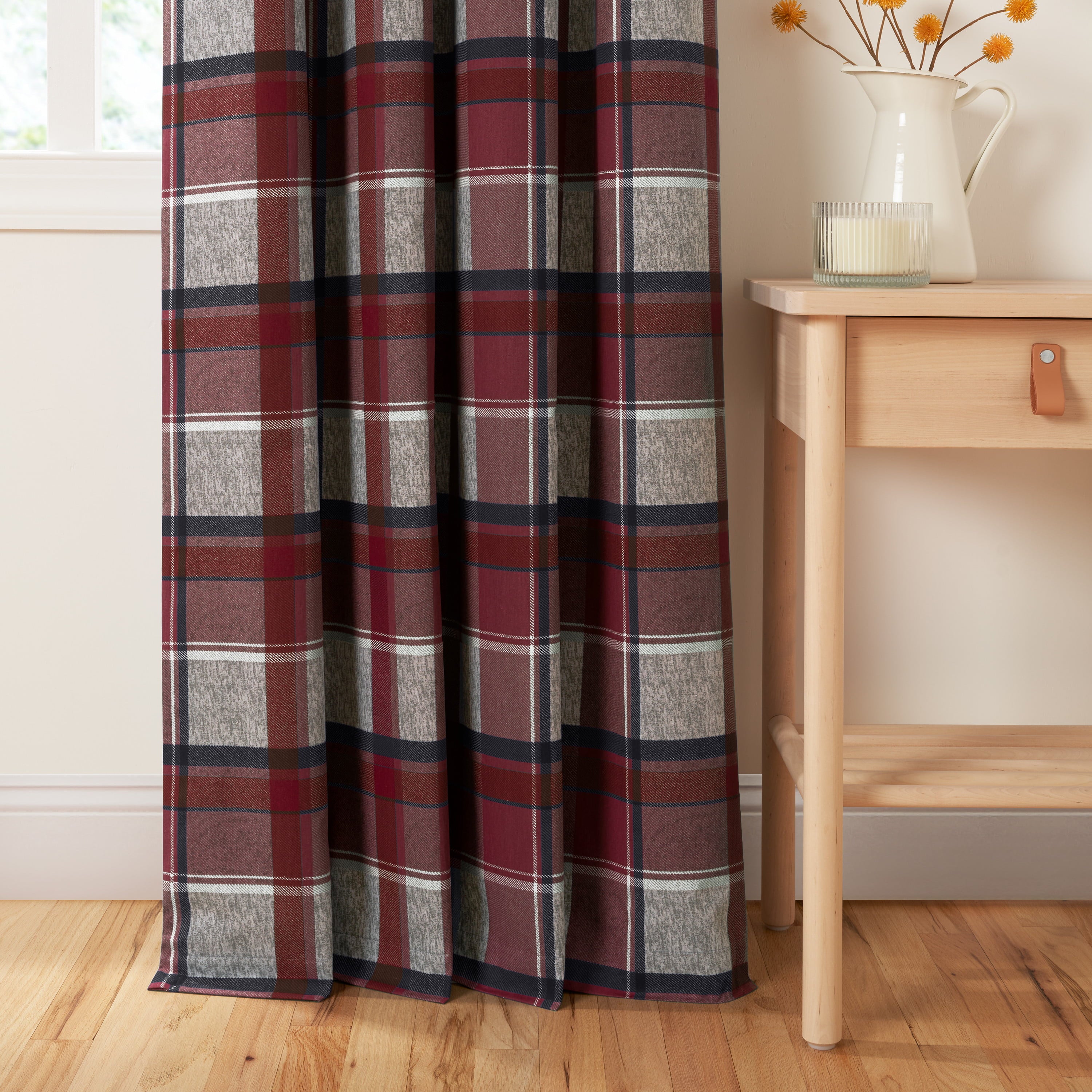 Gap Home Brushed Organic Cotton Heathered Plaid Light Filtering Rod Pocket Window Curtain Pair Gray/Berry 84