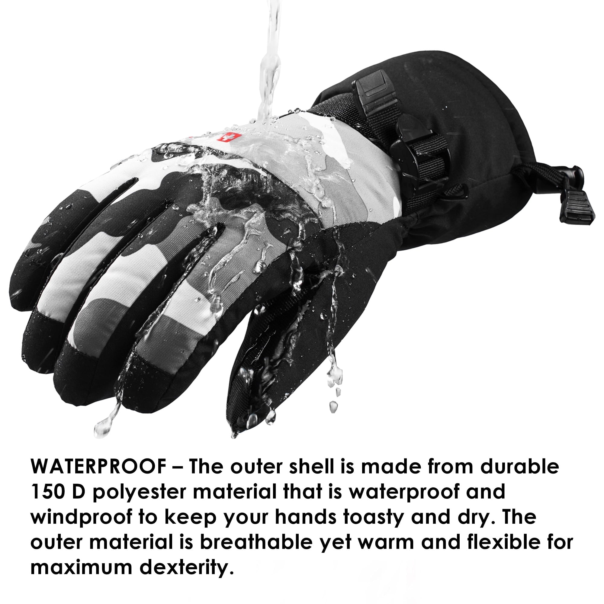 Alpine Swiss Mens Waterproof Gauntlet Snow Ski Gloves Winter Sport Snowboarding Windproof Warm 3M Thinsulate