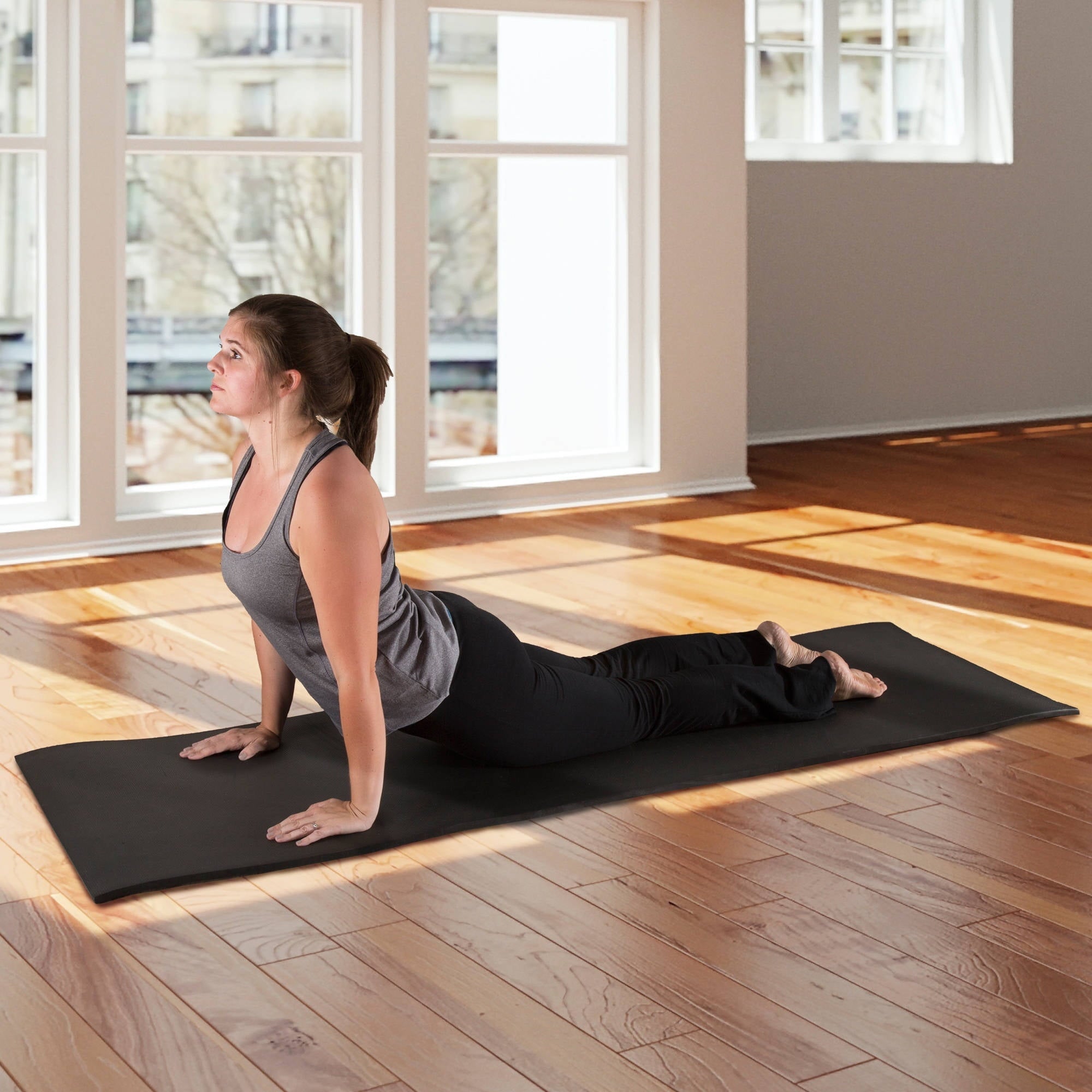 Wakeman Fitness 1/2 In. Extra Thick Yoga Mat, With Carrying Strap, Black