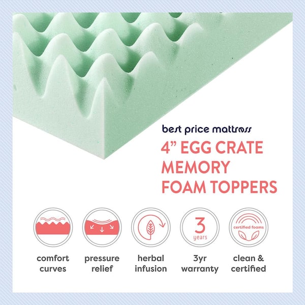 4 in. Queen Egg Crate Memory Foam Mattress Topper with Aloe Vera Infusion