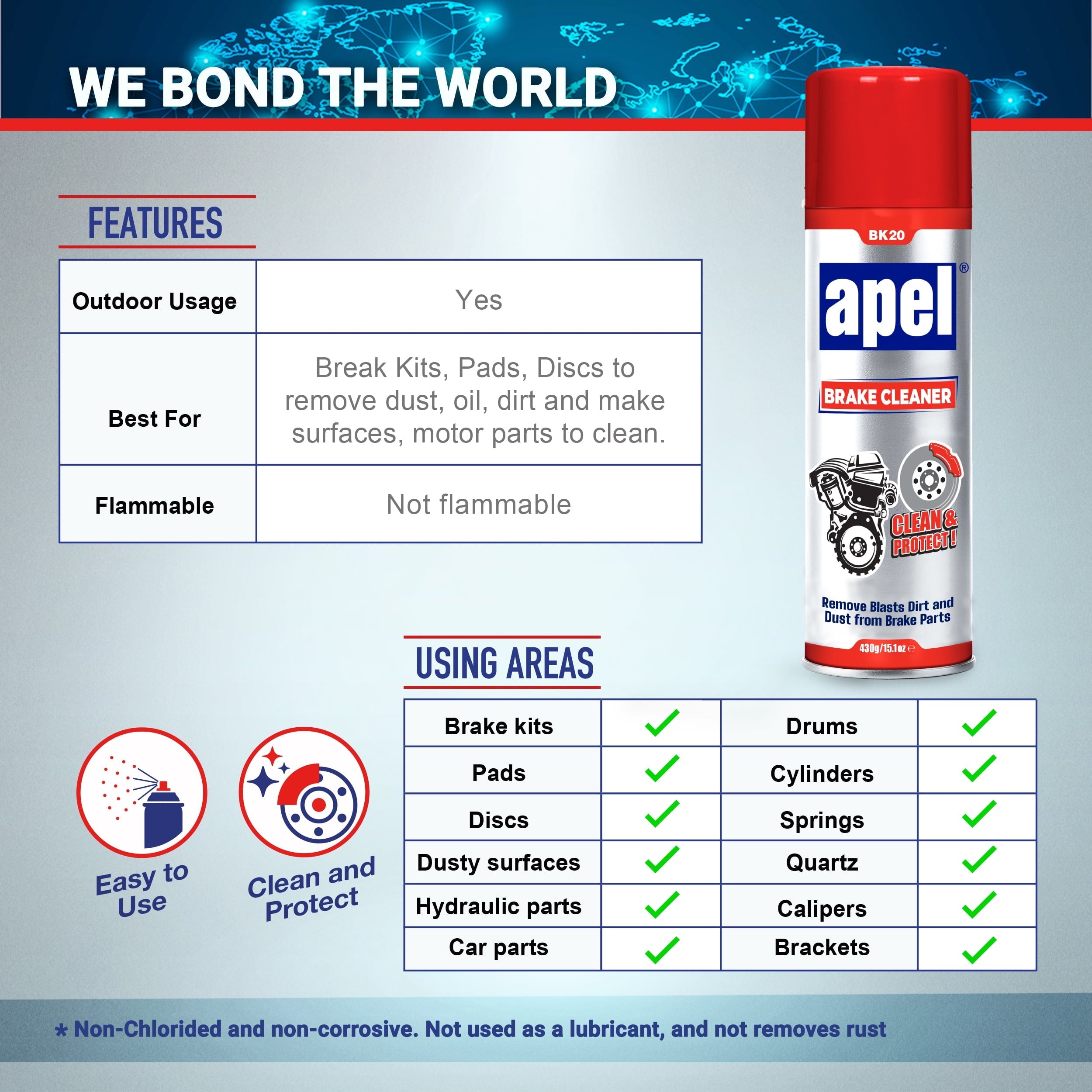 APEL Brake Parts Cleaner (6 x 15.1 fl oz) Brake Pad Disc Springs Calipers (Pack of 6)