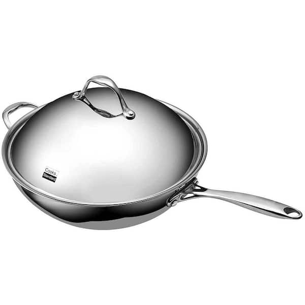 13 in. Multi-Ply Clad Stainless Steel Wok Stir Fry Pan with Dome Lid