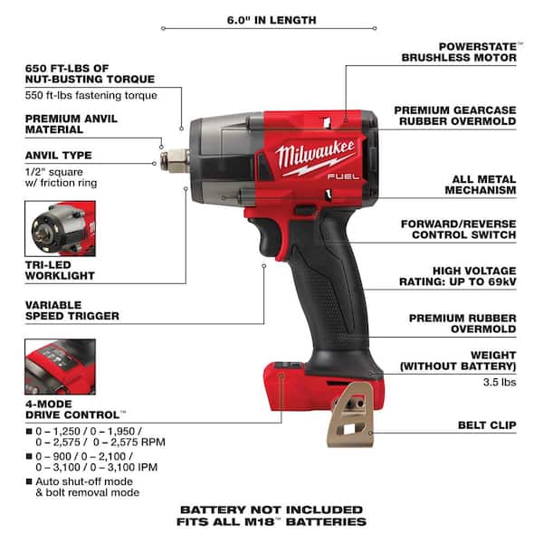 M18 FUEL 18V Lithium-Ion Brushless Cordless 1/2 in. Impact Wrench with Mid Torque Impact Wrench (2-Tool)