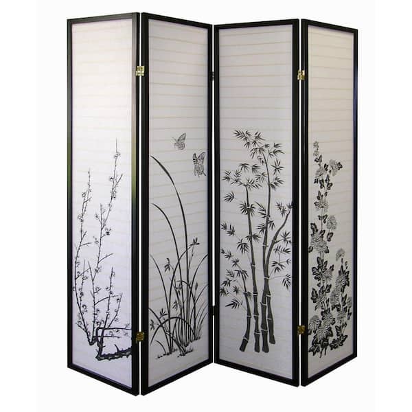 Floral 4-Panel Room Divider