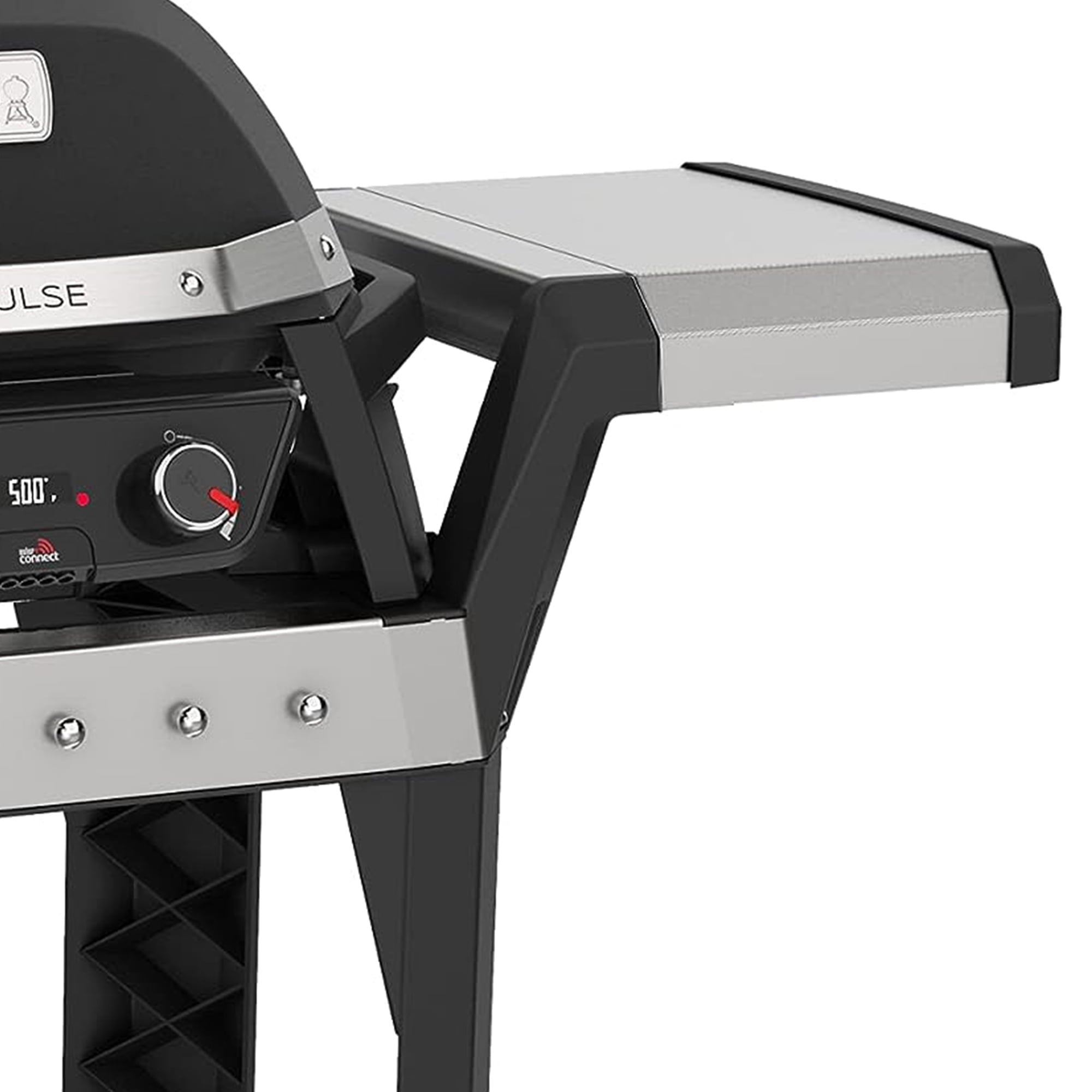 Weber Pulse 200 Electric Grill Rolling Cart with Foldable Side Table, Black