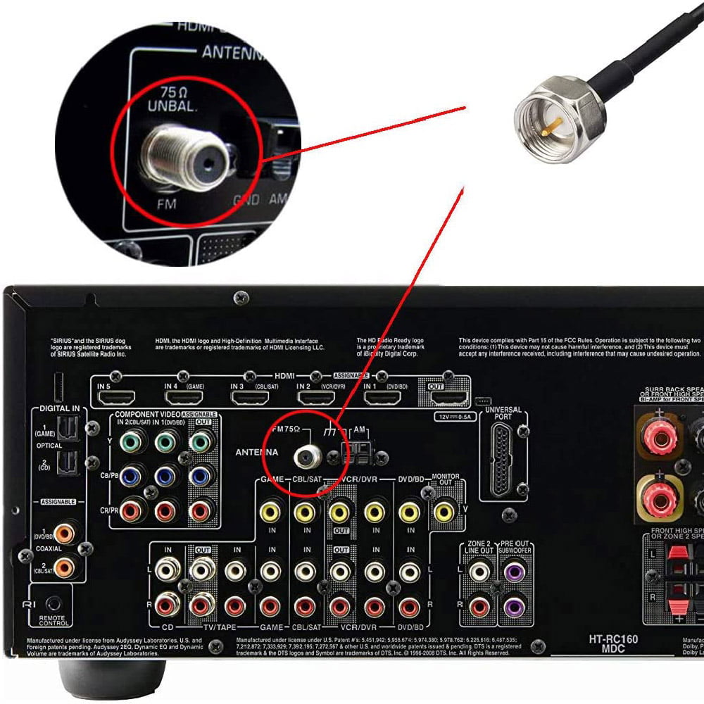Eightwood FM Radio Antenna FM Dipole Antenna 10ft/3m RG174 Coaxial F-Type Plug Connector