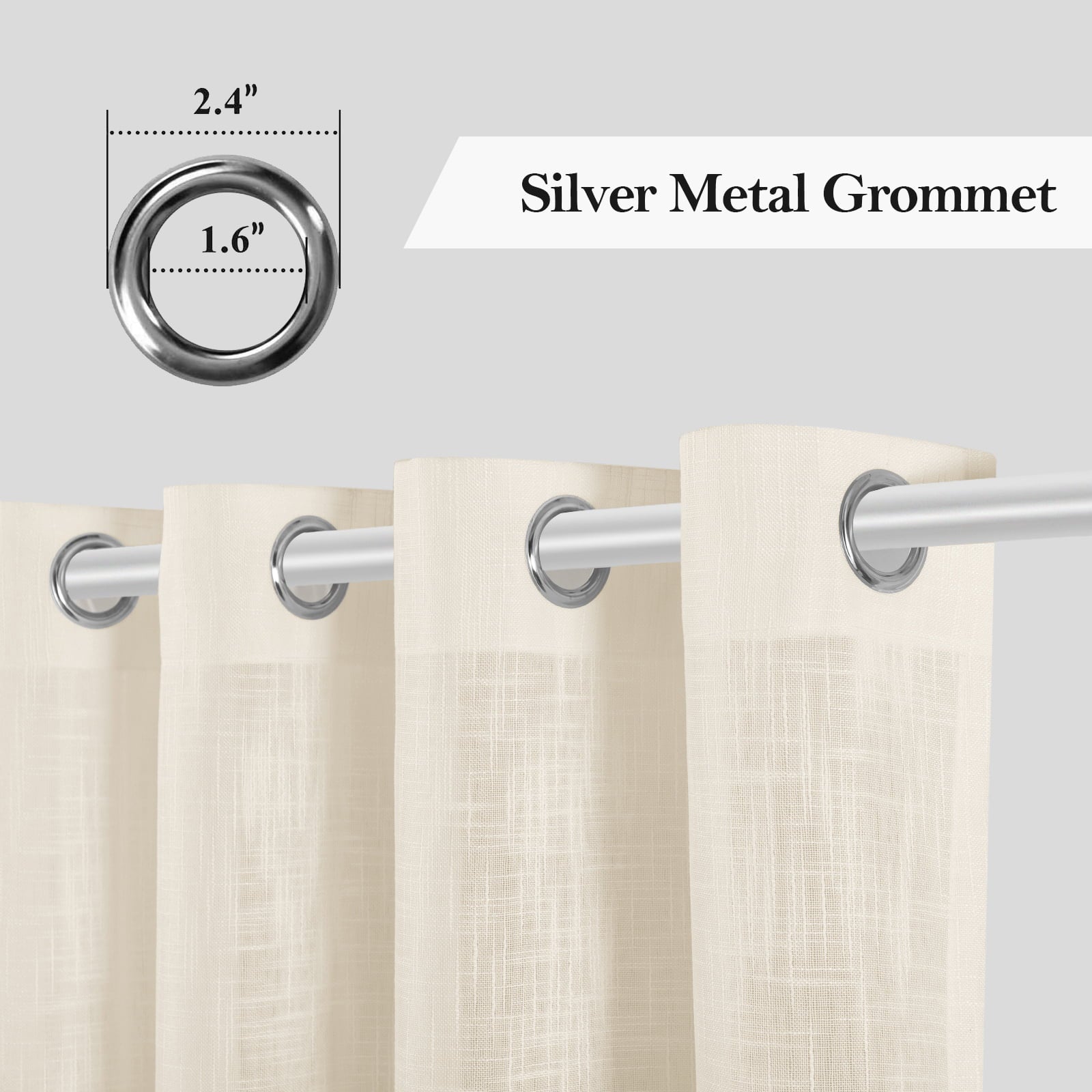 Melodieux Linen Textured Semi Sheer Voile Curtain, Grommet Top, 2 panels, Cream/Yellow - 52 x 96 Inch